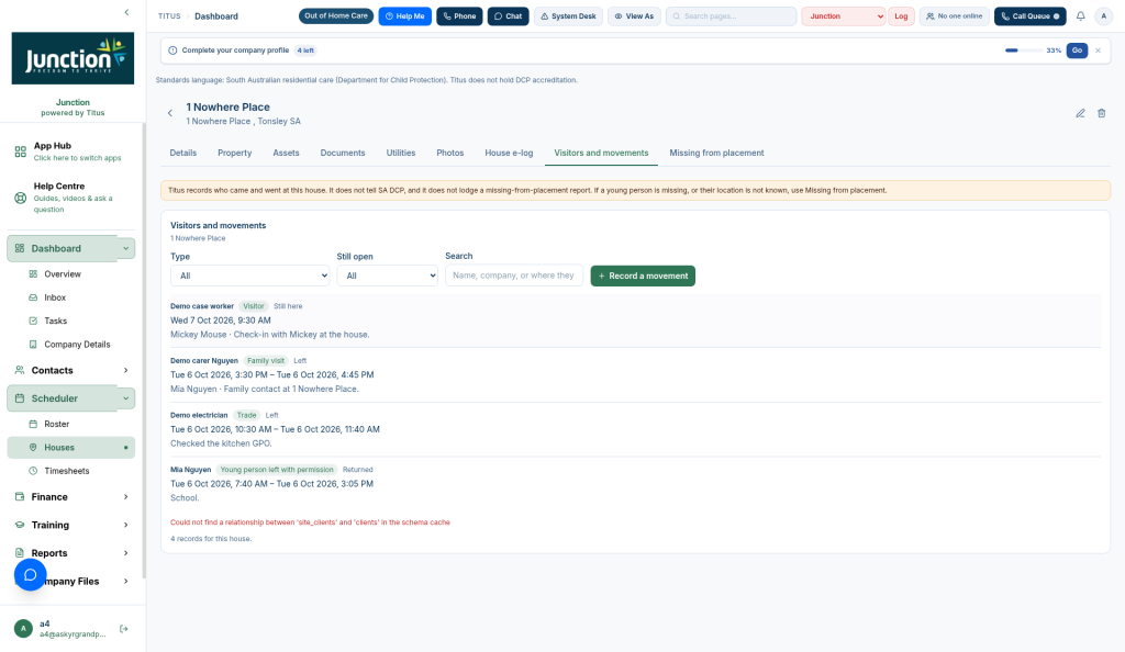 Visitors and movements — Type filter